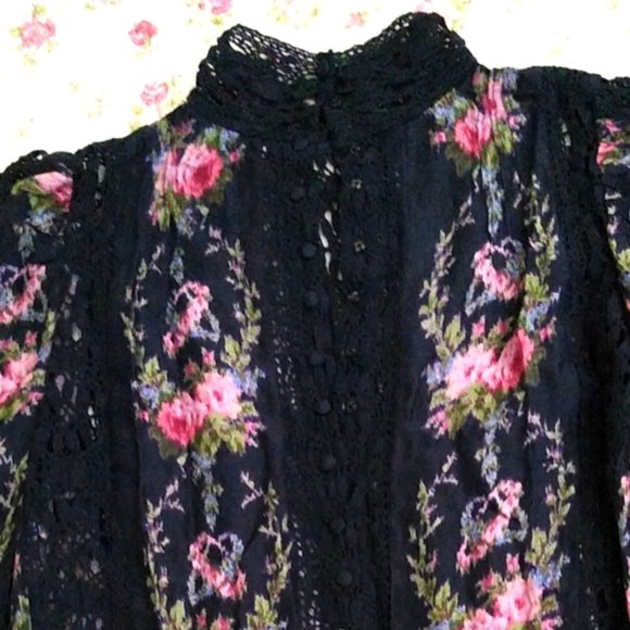 Loveshackfancy Jacque silk floral blouse top Dolce floral crochet lace XS - Picture 8 of 17